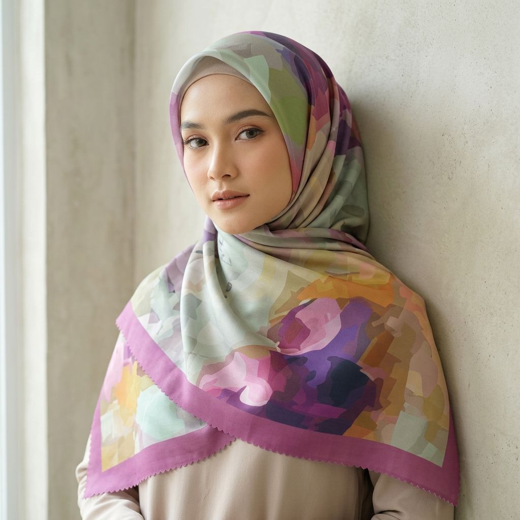 HIJAB VOAL MOTIF TERBARU FLOWER VASE LILAC KODE AW23/HIJAB VOAL MOTIF DENAY SERI BUNGA/MOTIF BUNGA A