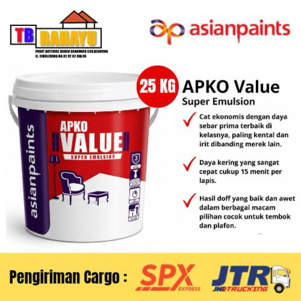 Cat Tembok & Plafon Warna Putih Super Kental , Apko Value vse Super Emulsion 3202 White Asian Paint 
