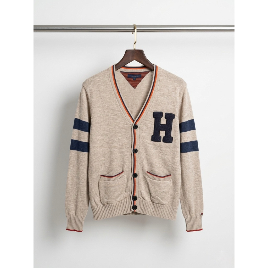 Tommy Hilfiger Varsity Cardigan Rajut Pria Tebal