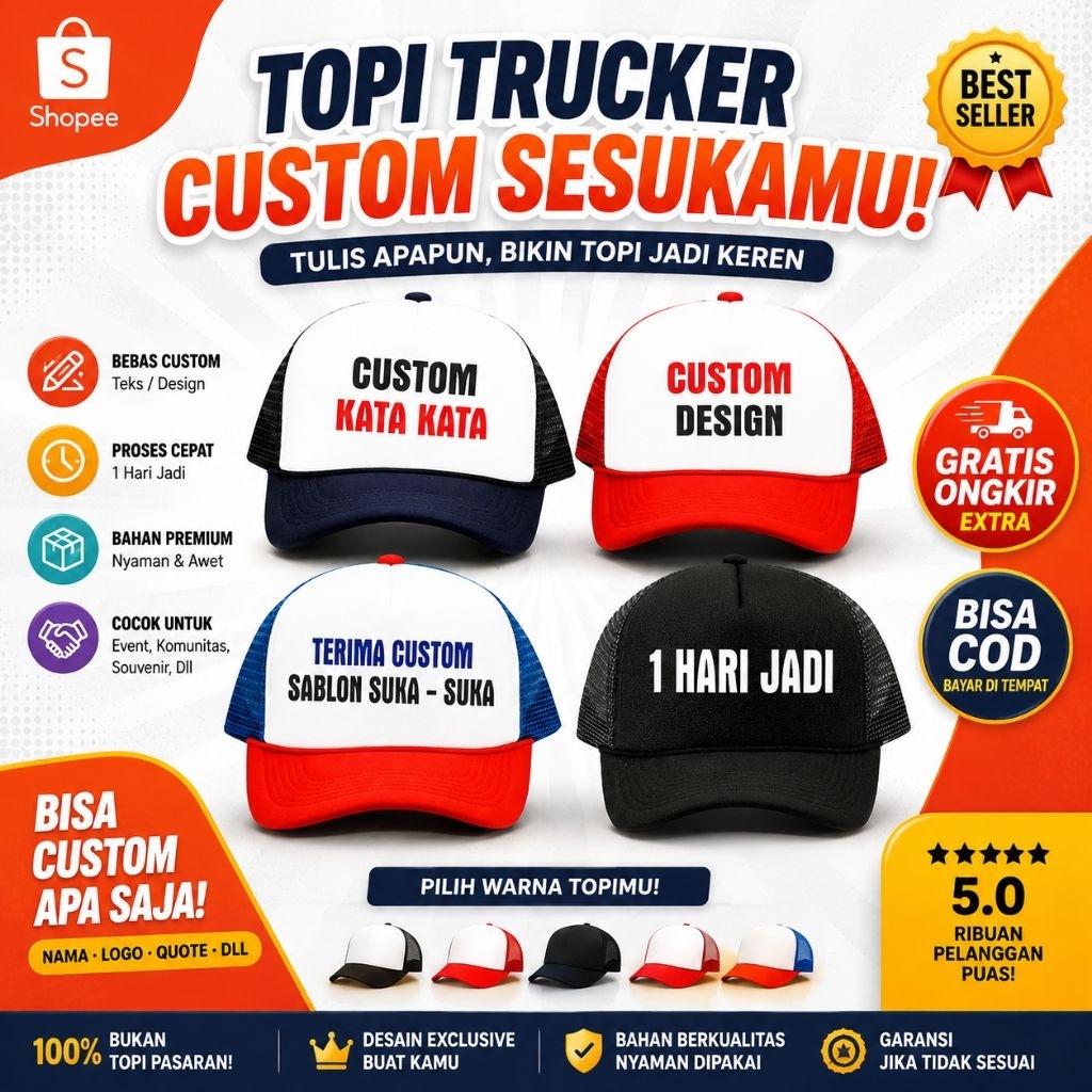 Topi sablon custom trucker satuan kwalitas premium ( TERSEDIA HARGA GROSIR)