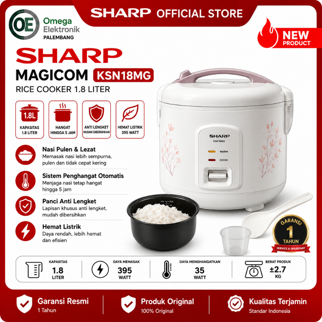 MAGIC COM SHARP KSN 18MG - RICE COOKER SHARP 1.8 LITER - SHARP RICE COOKER 1.8 LITER