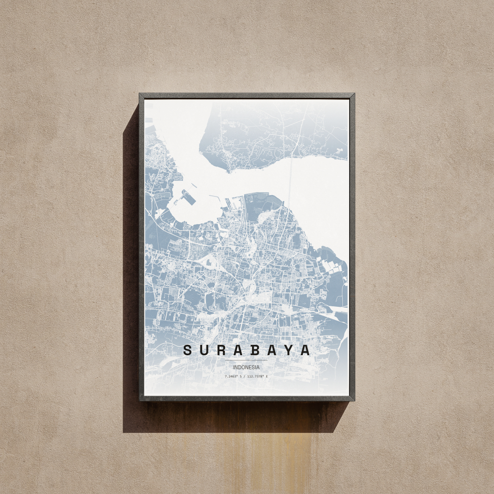 Surabaya City Map Wall Art Poster Peta Kota Surabaya Hiasan Dinding Aesthetic Ukuran A3