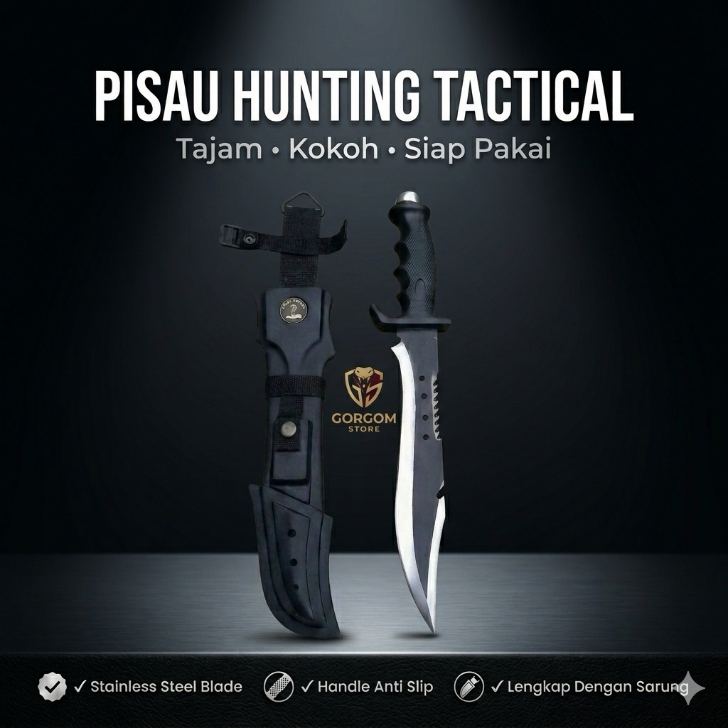 Pisau Hunting King Kobra Baja Lengkap Sarung | Pisau Outdoor Camping Survival Tactical Tajam