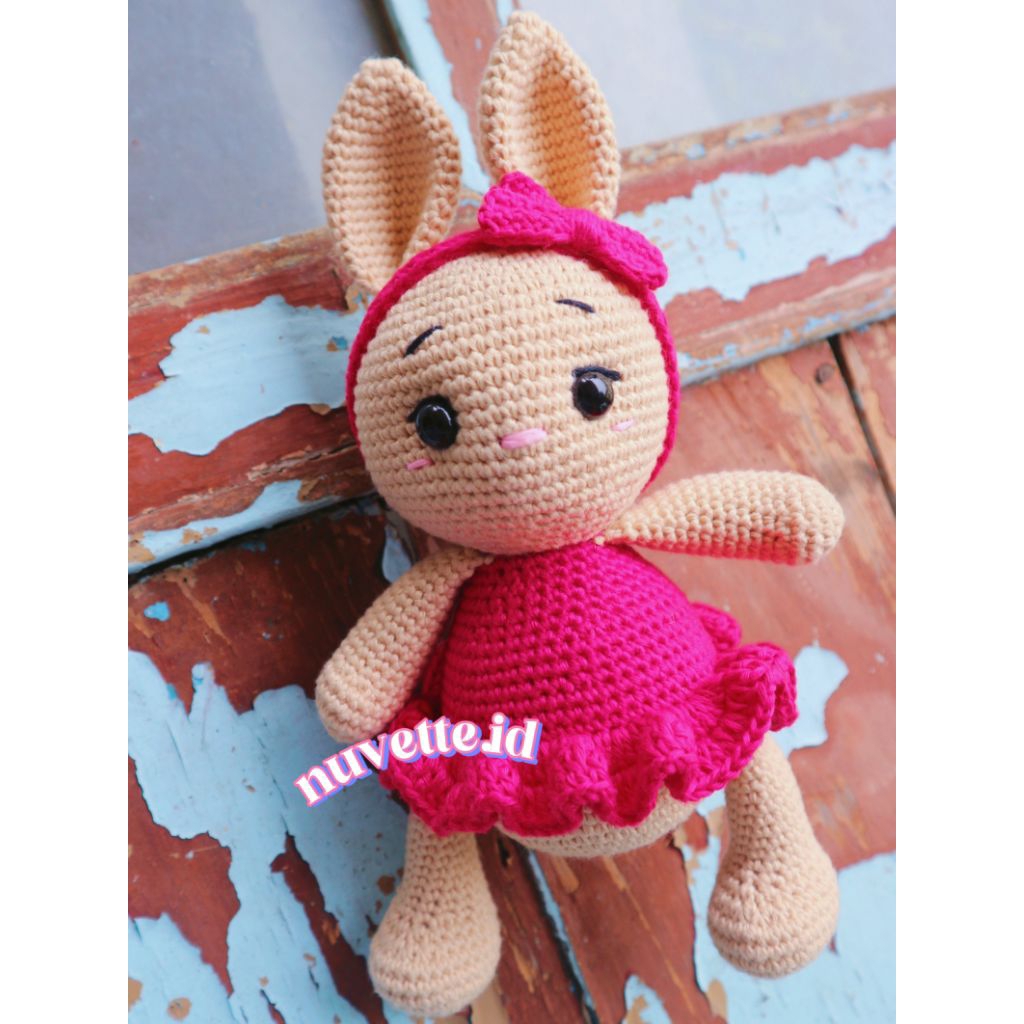 Boneka Rajut Kelinci Amigurumi Bunny Girl Handmade Katun Bali 22cm | Kado & Dekorasi Kamar