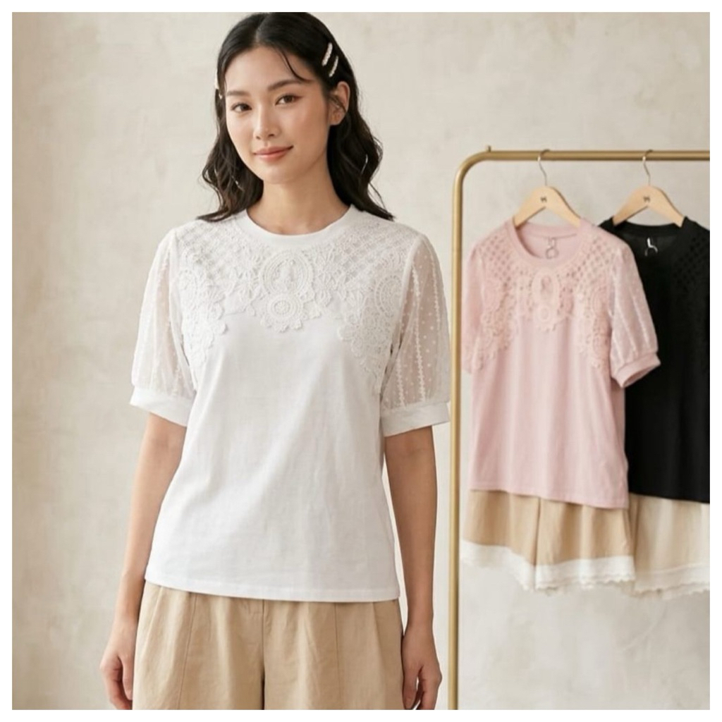 atasan kaos lengan pendek brokat brokat sheer kaos brokat