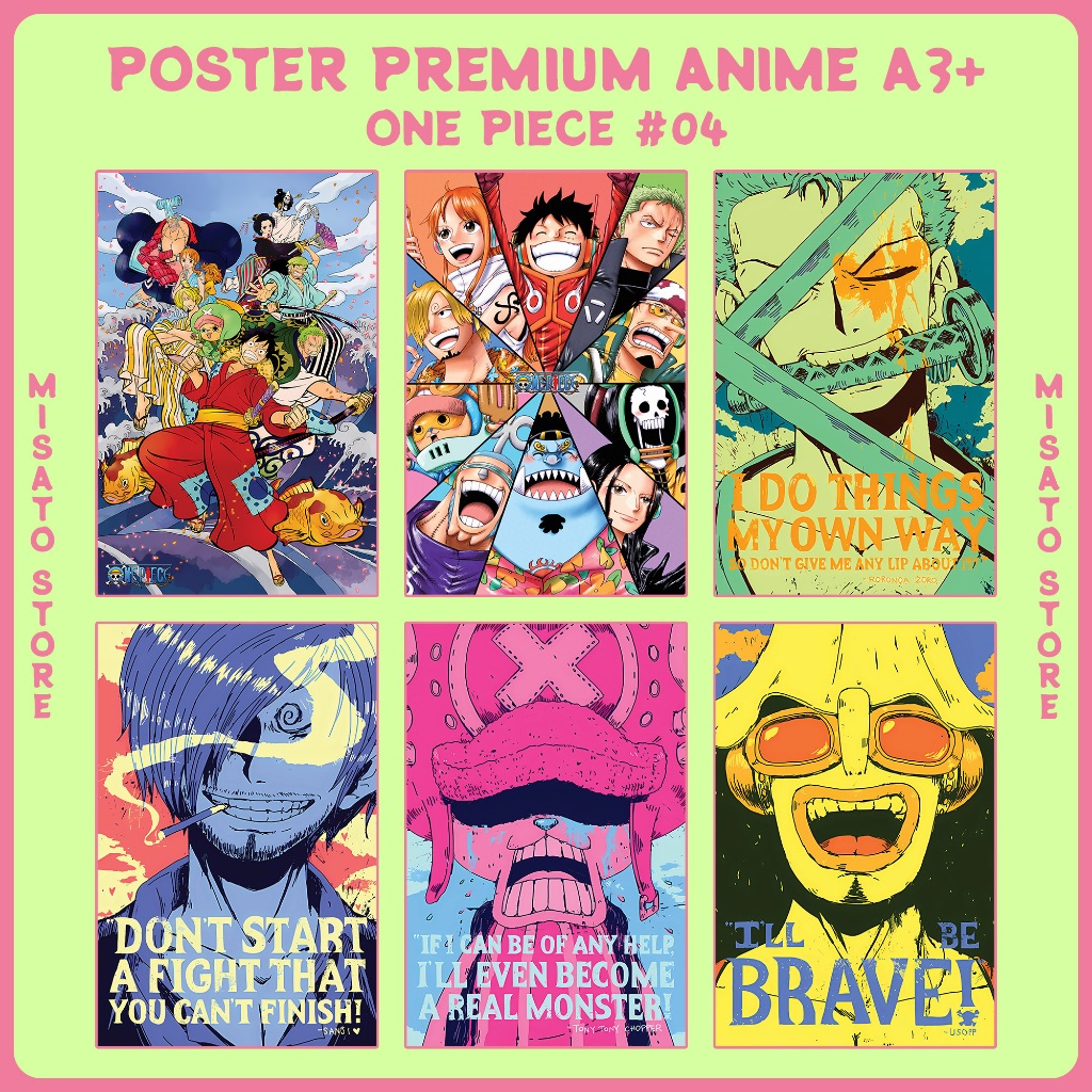 Poster Premium Full HD Anime A3+ : One Piece [Episode 04] - Brook, Franky, Jinbe, Monkey D. Luffy, N