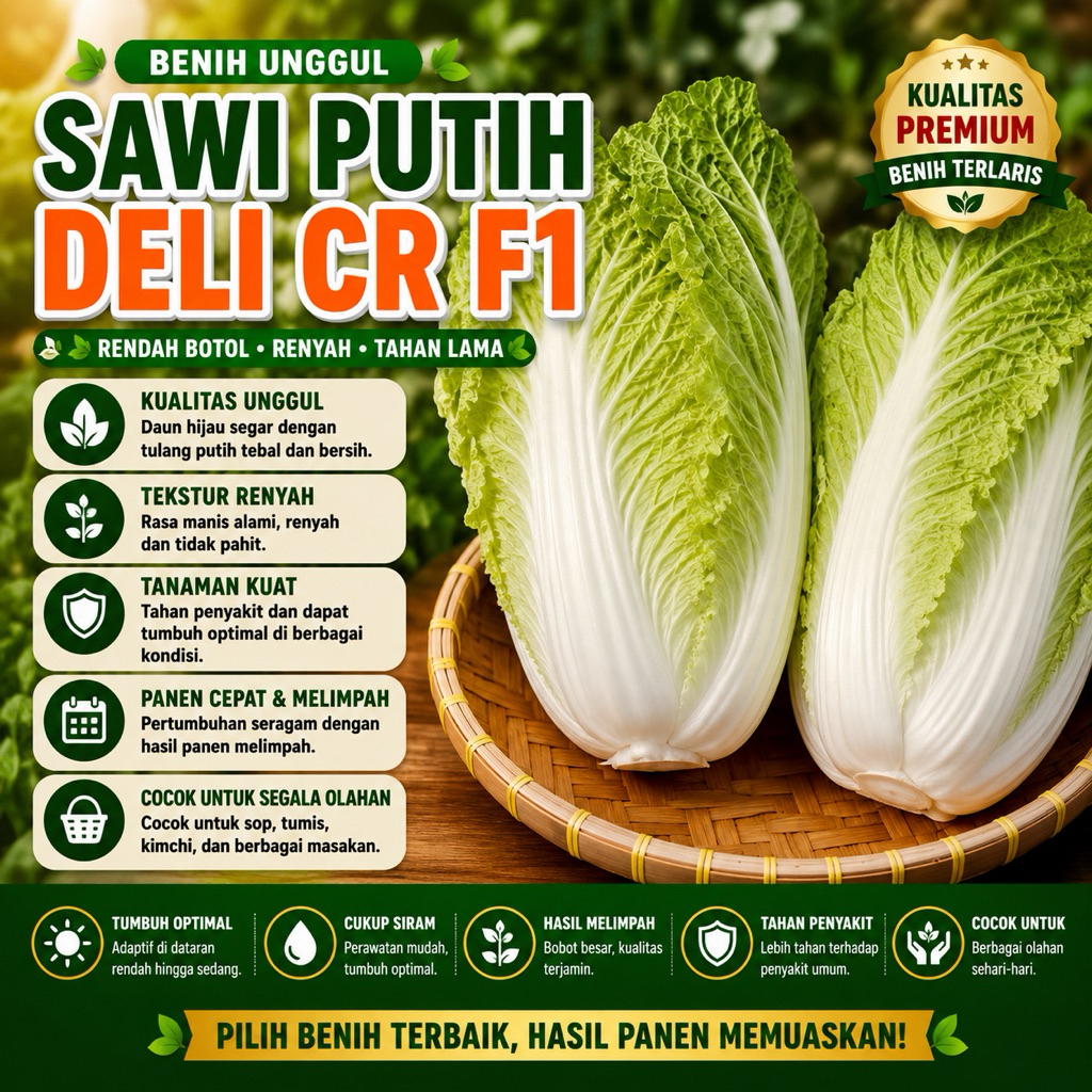 25 Biji - Benih Bibit Sayuran Sawi Putih DELI CR F1, sawi bok, sawi slobor -RSB1990