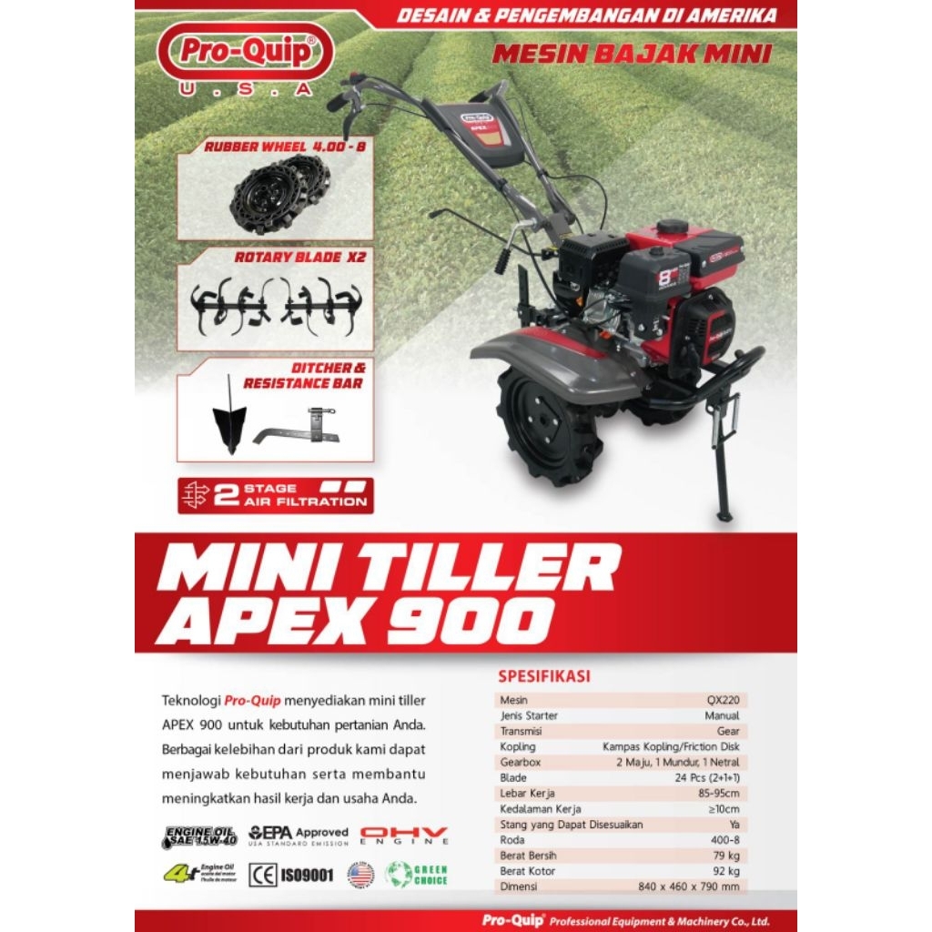 Tracktor Mini Tiller Proquip Rover APEX 900 Traktor Pro-Quip Bajak Ladang Sawah