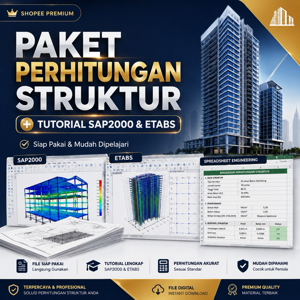 Paket Perhitungan Struktur Sipil - Tutorial SAP2000 & ETABS Lengkap | File Siap Pakai & Mudah Dipela
