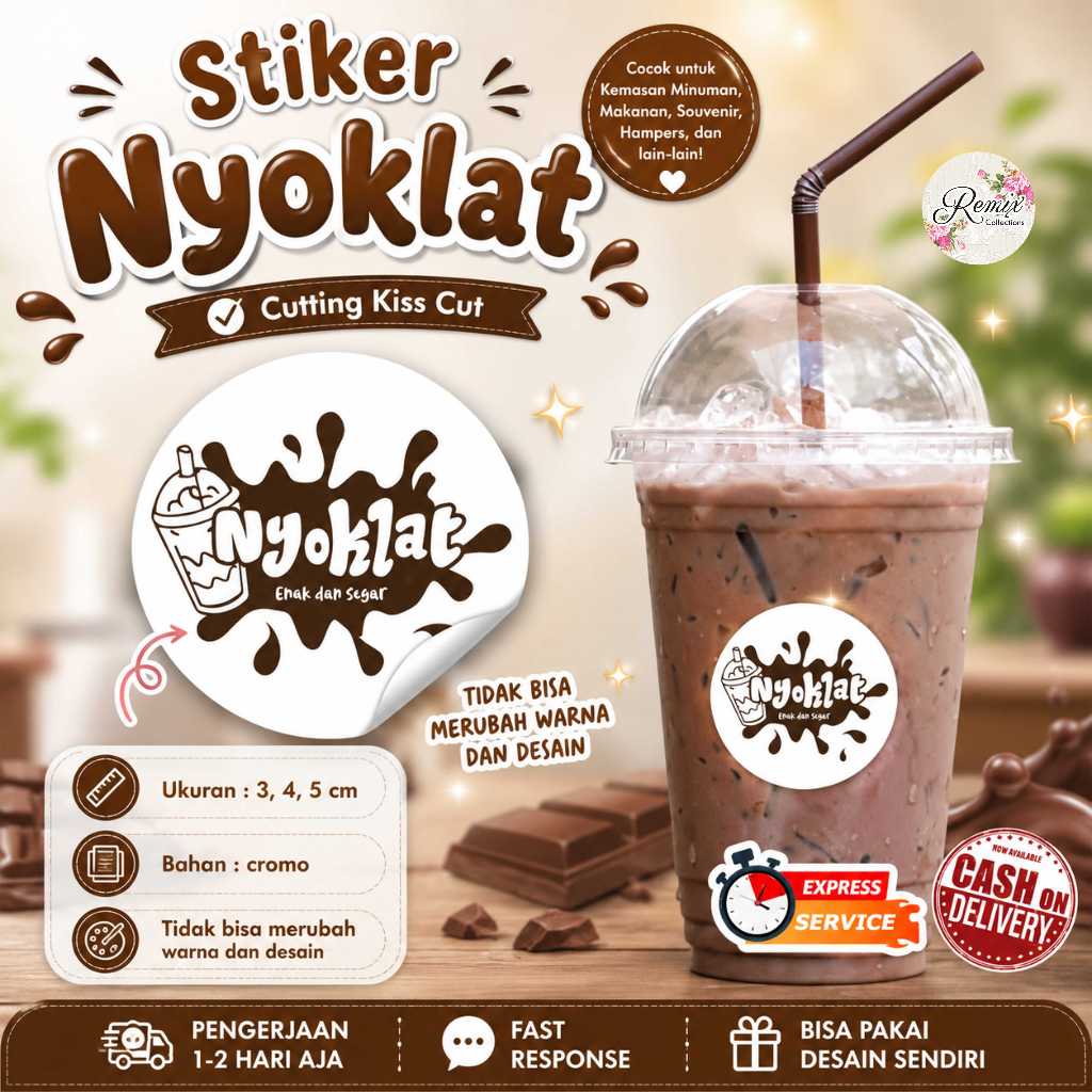 [121 pcs] Stiker NYOKLAT cromo / Stiker kemasan minuman / cup / logo