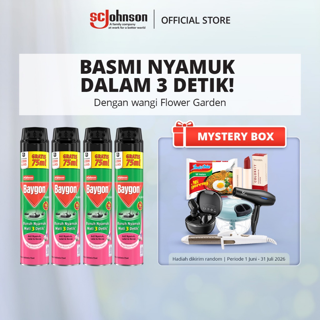 Baygon Aerosol Flower Garden 600ml X4 - Anti Nyamuk & Serangga