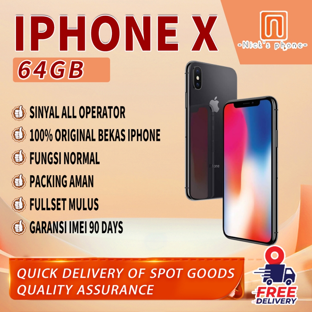 iPhone X 64GB Fullset Second/Bekas Original100% EX-INTER 6.1"OLED-Ori Mulus Normal Like New Phone