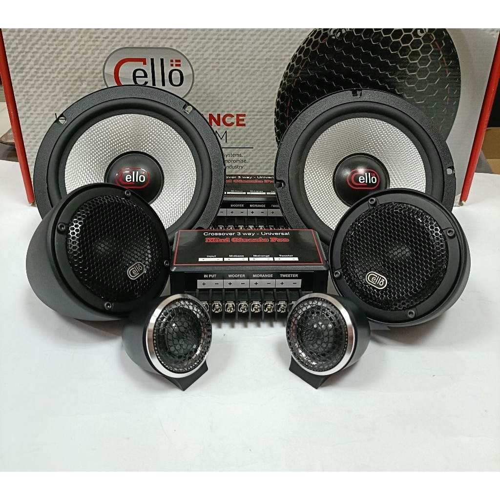 Speaker 3way PNP Mounting Midbass-Midrange Cello-Soft Dome Tweeter Dan Crossover Mini Classic Pro