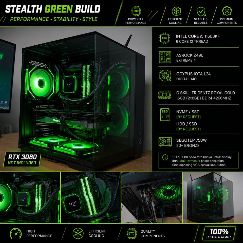 (SDT) STEALTH GREEN BUILD PC | MOBO Z490 ASROCK Extreme 4 LGA1200 + PROCESSOR CPU Intel Core i5 1160