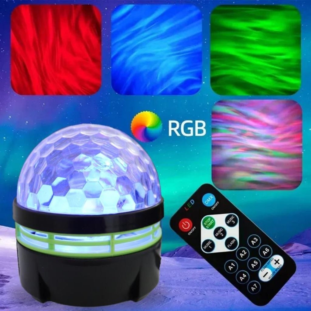 Lampu Proyektor Aurora Motif Bulat Mini Disco + Remote
