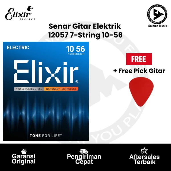 Senar Gitar Elektrik Elixir 12057 Nanoweb Light 7-String 10-56 Original