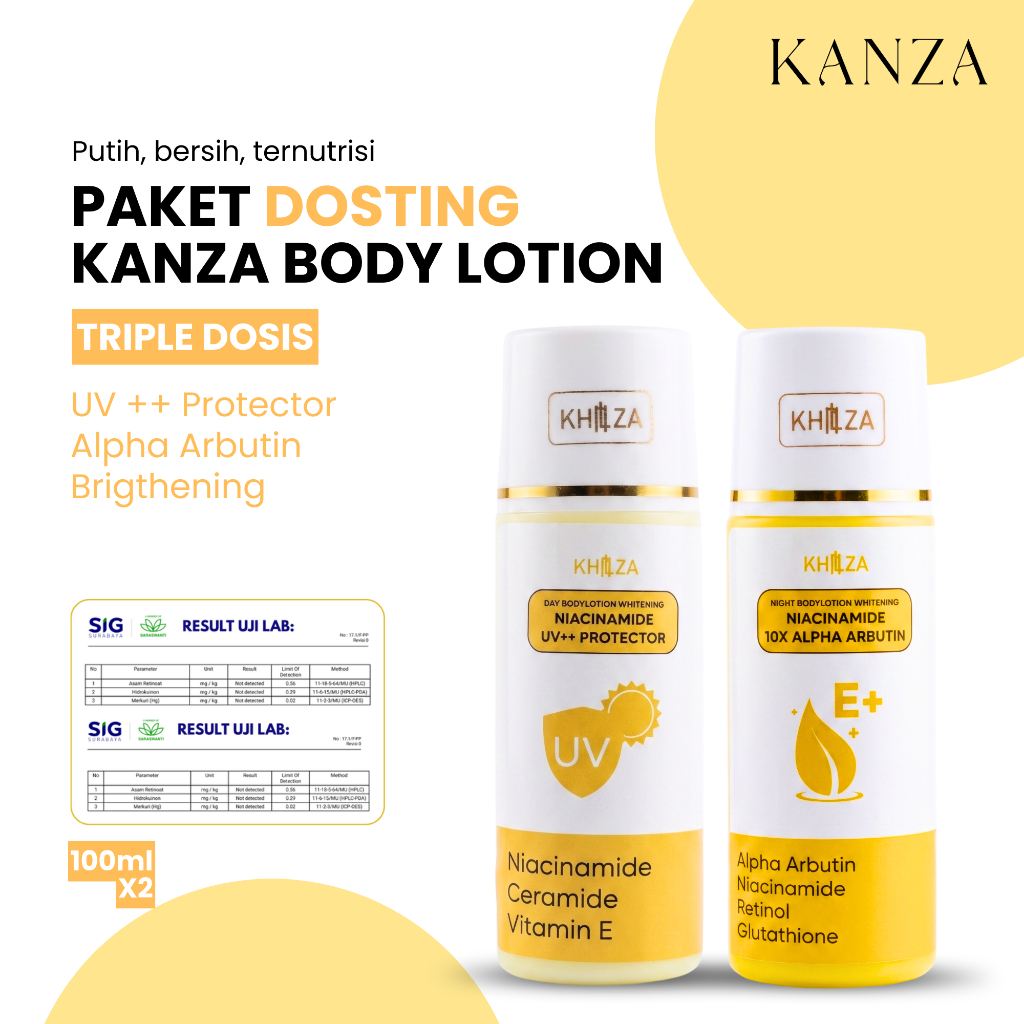 Kanza Lotion Triple Dosis Pemutih 10% Alpha Arbutin UV+ Paket Whitening BPOM | Kembalikan Cerah Alam