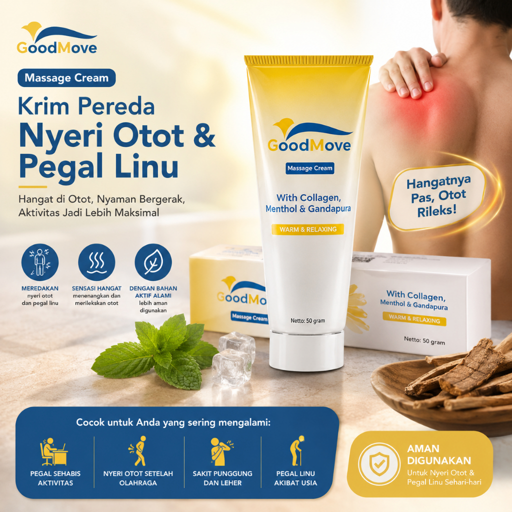 GoodMove krim oles membantu meredakan nyeri otot, pegal linu, dan nyeri sendisendi