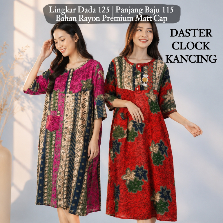 Daster Clock Kancing 3/4 Batik Cap Aan Rayon Premium Tebal - Baju Tidur Santai
