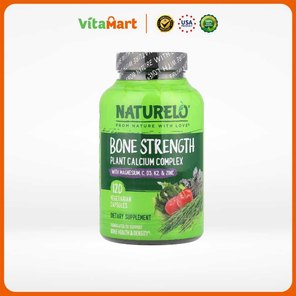 Naturelo Bone Strength with Magnesium, C , D3, K2 & Zinc 120 Veg Capsules USA