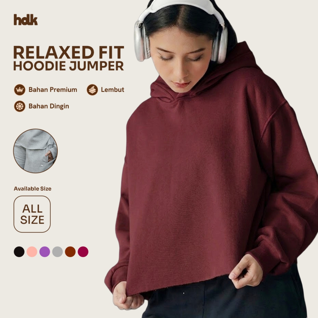 Hoodieku Hoodie Crop Wanita Unfinished Premium Polos | Fleece Tebal & Adem | Lokal Handmade | Burgun