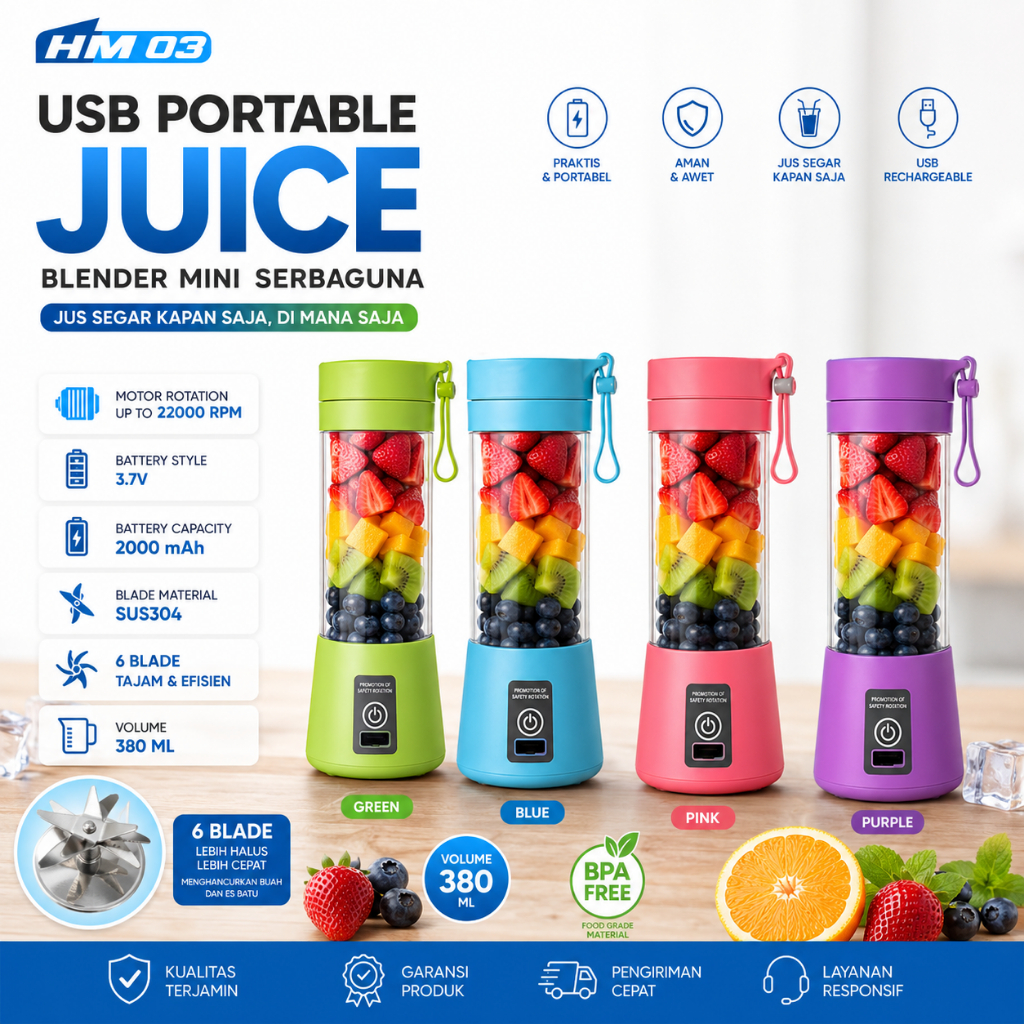 USB PORTABLE MINI JUICER BOTTLE / JUICE BLENDER / RECHARGEABLE HM-03