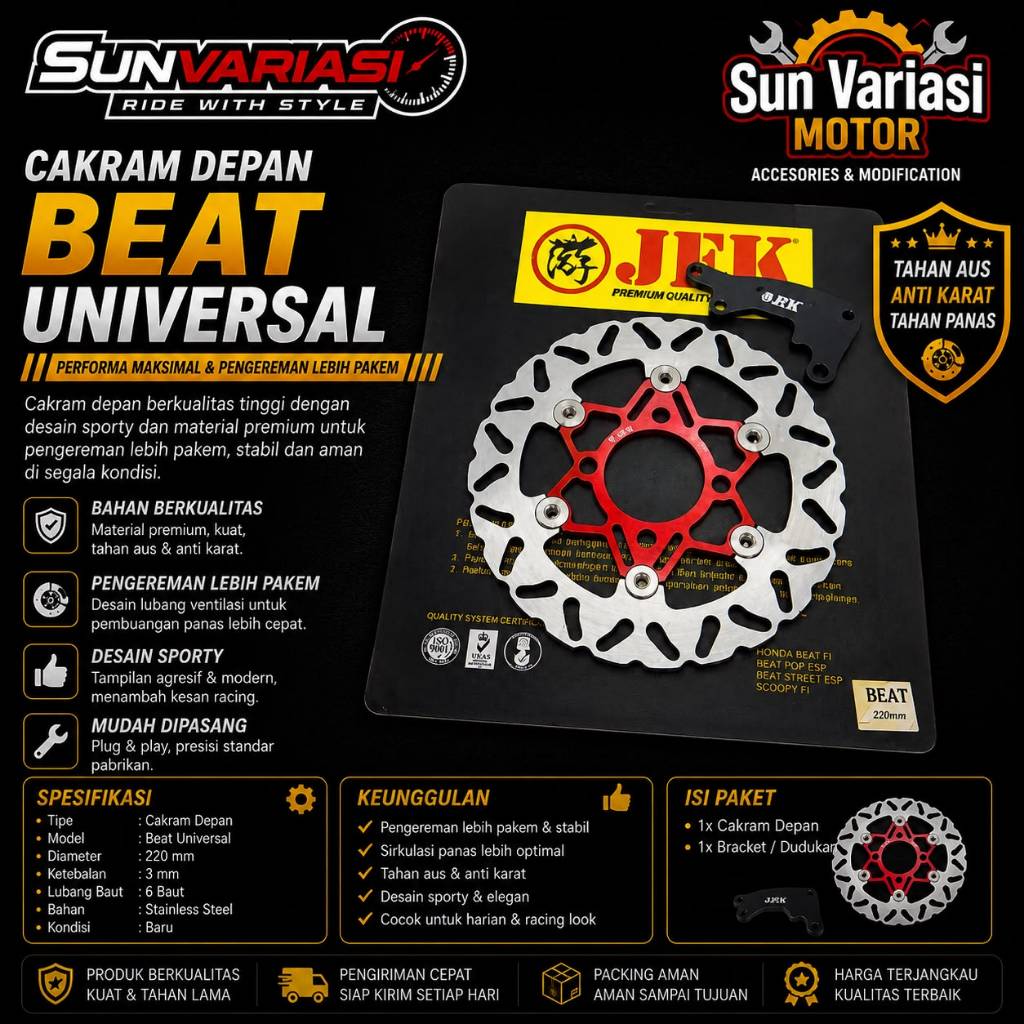 Piringan Cakram 220Mm Full Cnc Plus Breket Floating Disc Brake Piringan Jfk Buat Beat Vario Mio Xrid