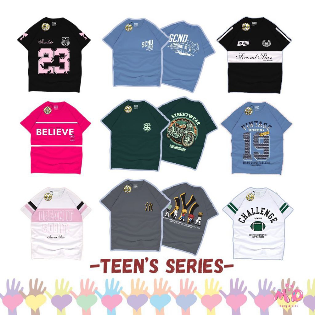Secondstar kaos anak tanggung / junior / remaja cewek cowok usia 10-16 tahun