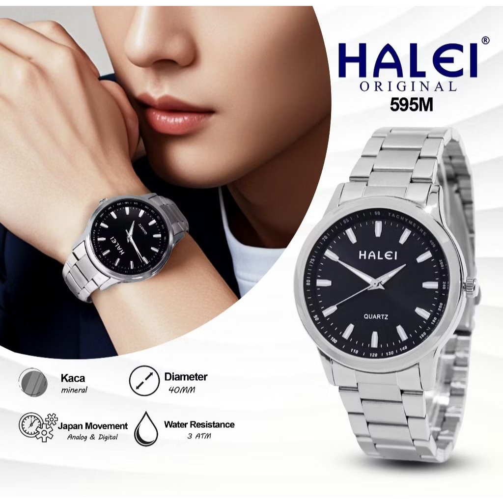 HALEI 595 ORIGINAL Jam Tangan Rantai Pria & Wanita