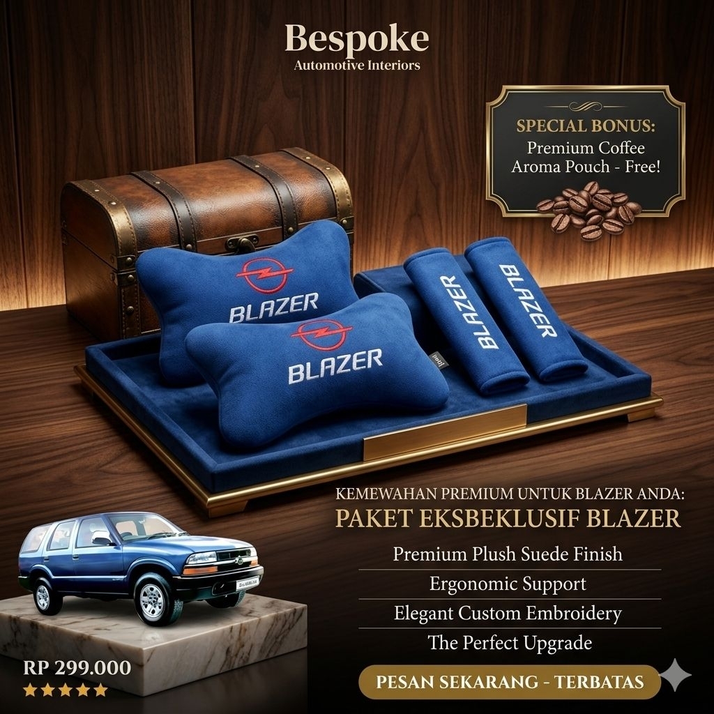 Bantal Mobil Opel Blazer Custom Nama Bordir Komputer | Bahan Velboa Premium + Cover Seatbelt | Set A