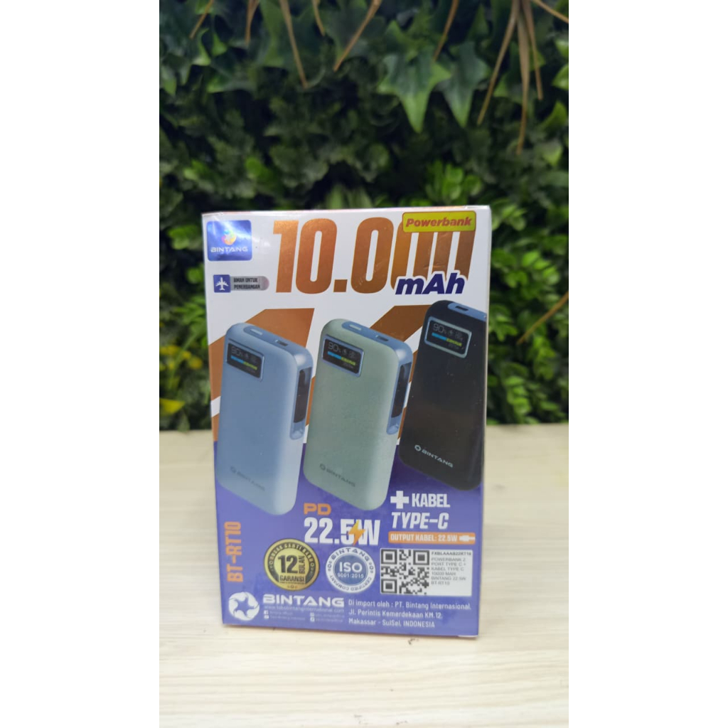 POWERBANK 2 PORT TYPE C + KABEL TYPE C 10000 MAH BINTANG 22.5W BT-RT10