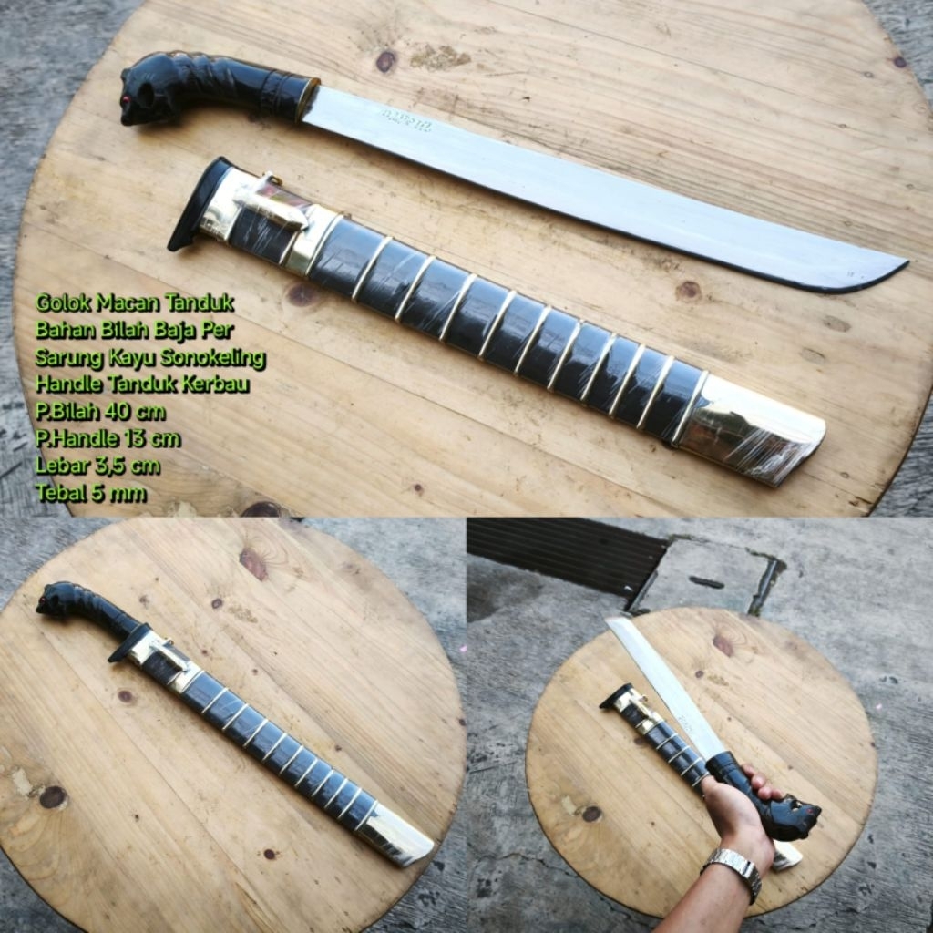 Golok Cibatu Serbaguna Gagang Tanduk Ukir Macan