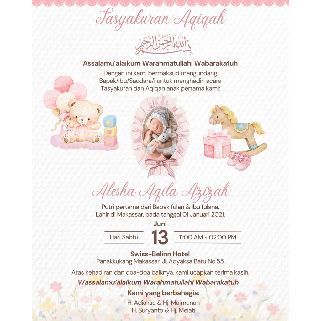 Undangan Aqiqah (digital/soft file) code: girl01
