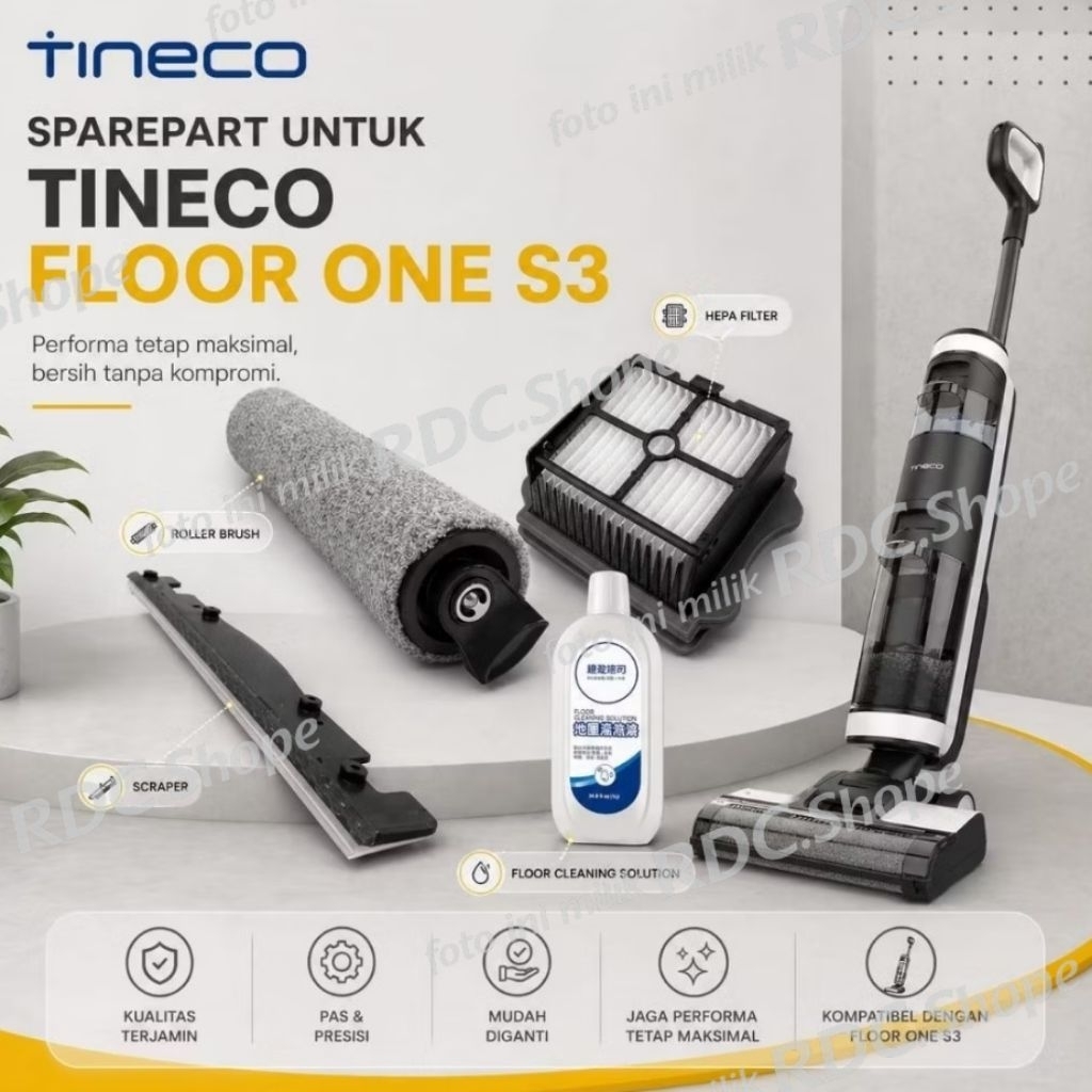 Sparepart Tineco Floor One S3, Floor brush tineco, hepa filter tineco, cairan pembersih tineco