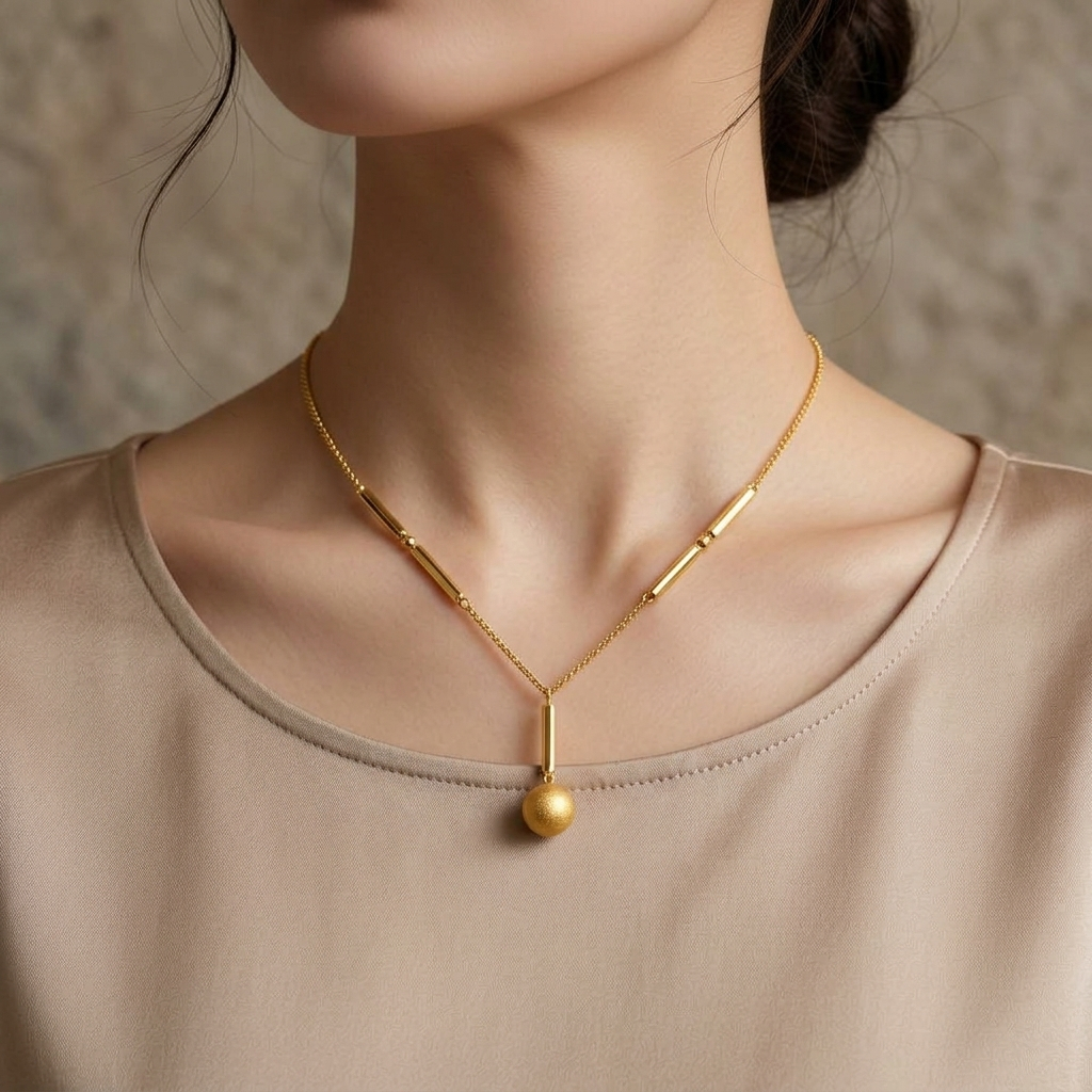 Kalung Wanita Liontin Bola Pasir Gold Korea Style Loxla