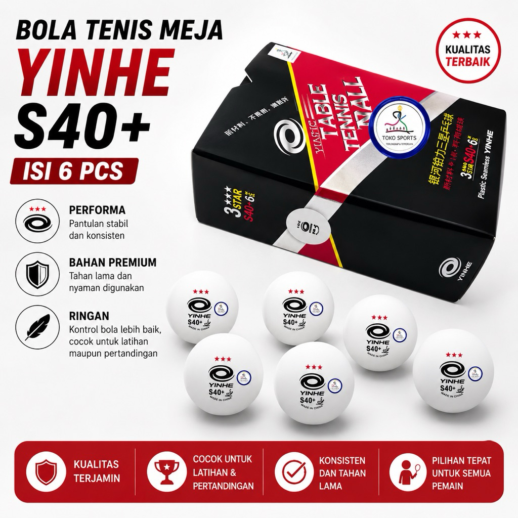 Bola Pingpong Yinhe 3Star S40+Tenis Meja Bintang 3 Seamless