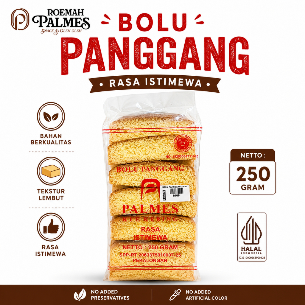 PALMES - Bolu Panggang Palmes 250 gr - Bolu Kering Jadul - Khas Pekalongan