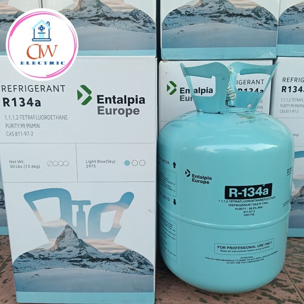 R134a/R134/R 134 refrigerant merk entalpia Europe isi 13,6 kg segel pabrik