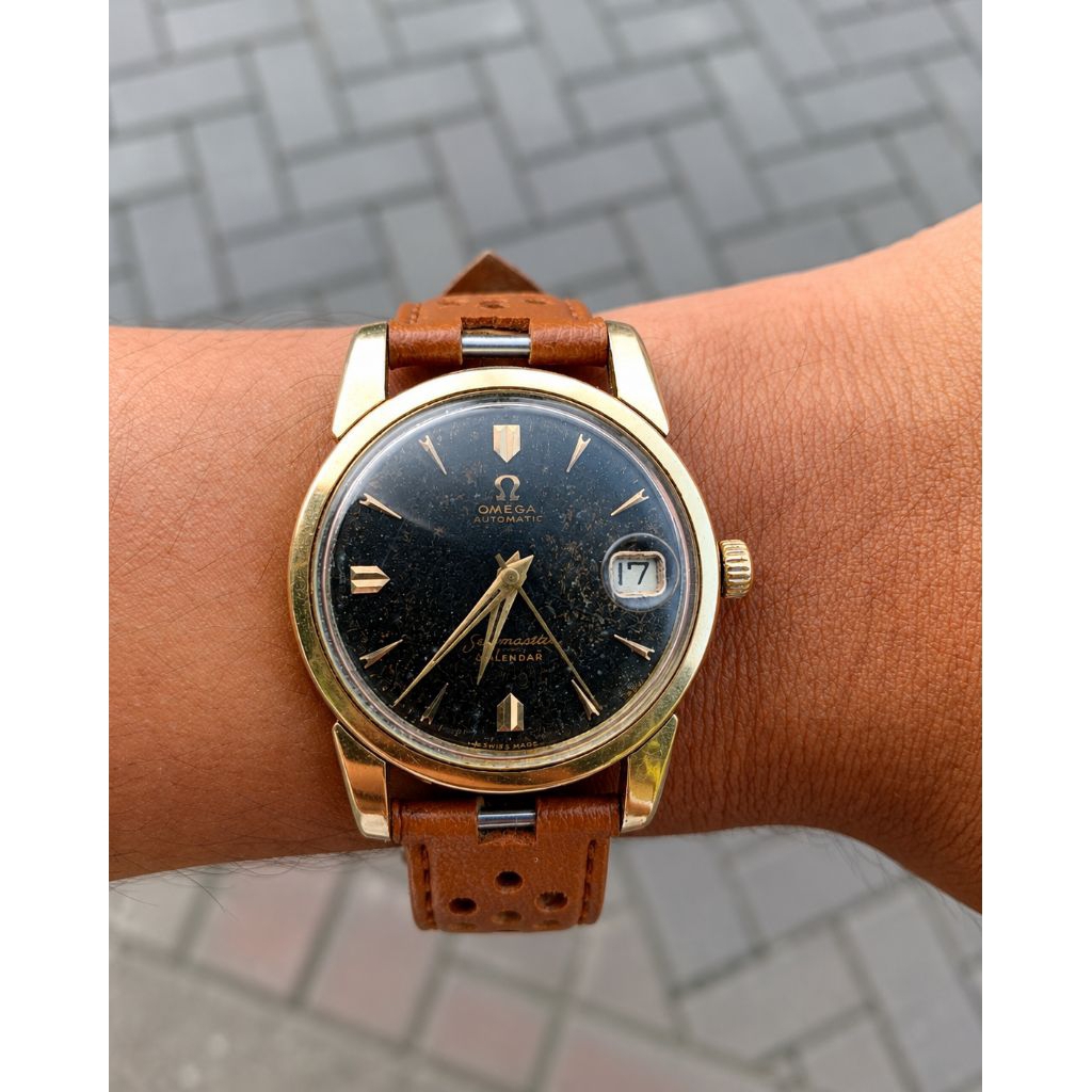 Jam Omega Vintage Original Seamaster Calendar Automatic Tahun 1958 Gold Top