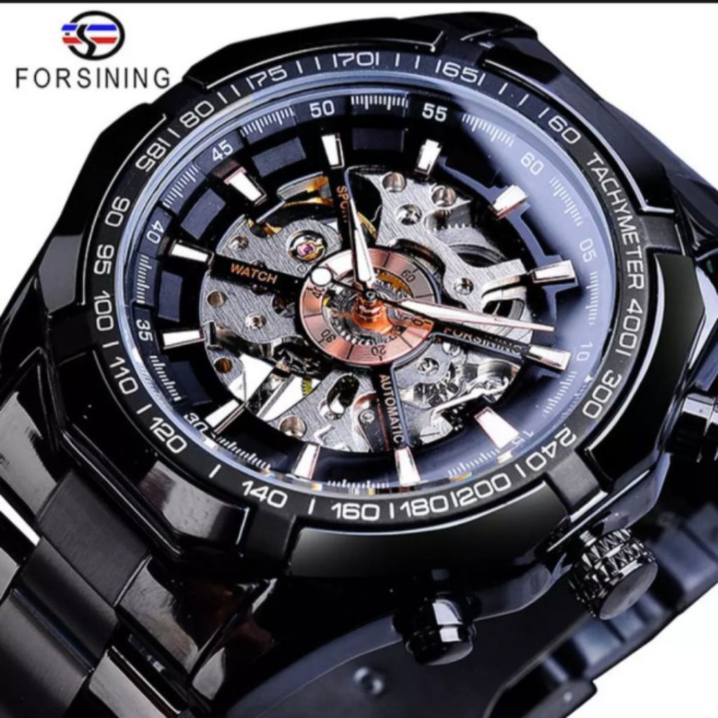Forsining Automatic Stainless Hitam Baru