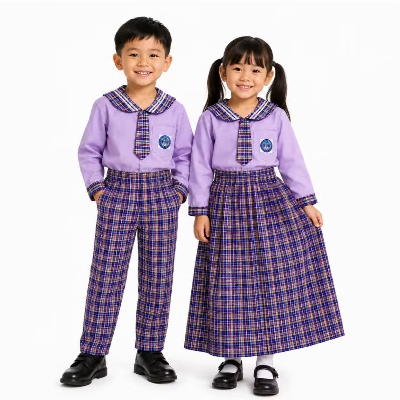 Seragam Mantros TK Ungu Bahan Katun Panjang Muslim S-XXL