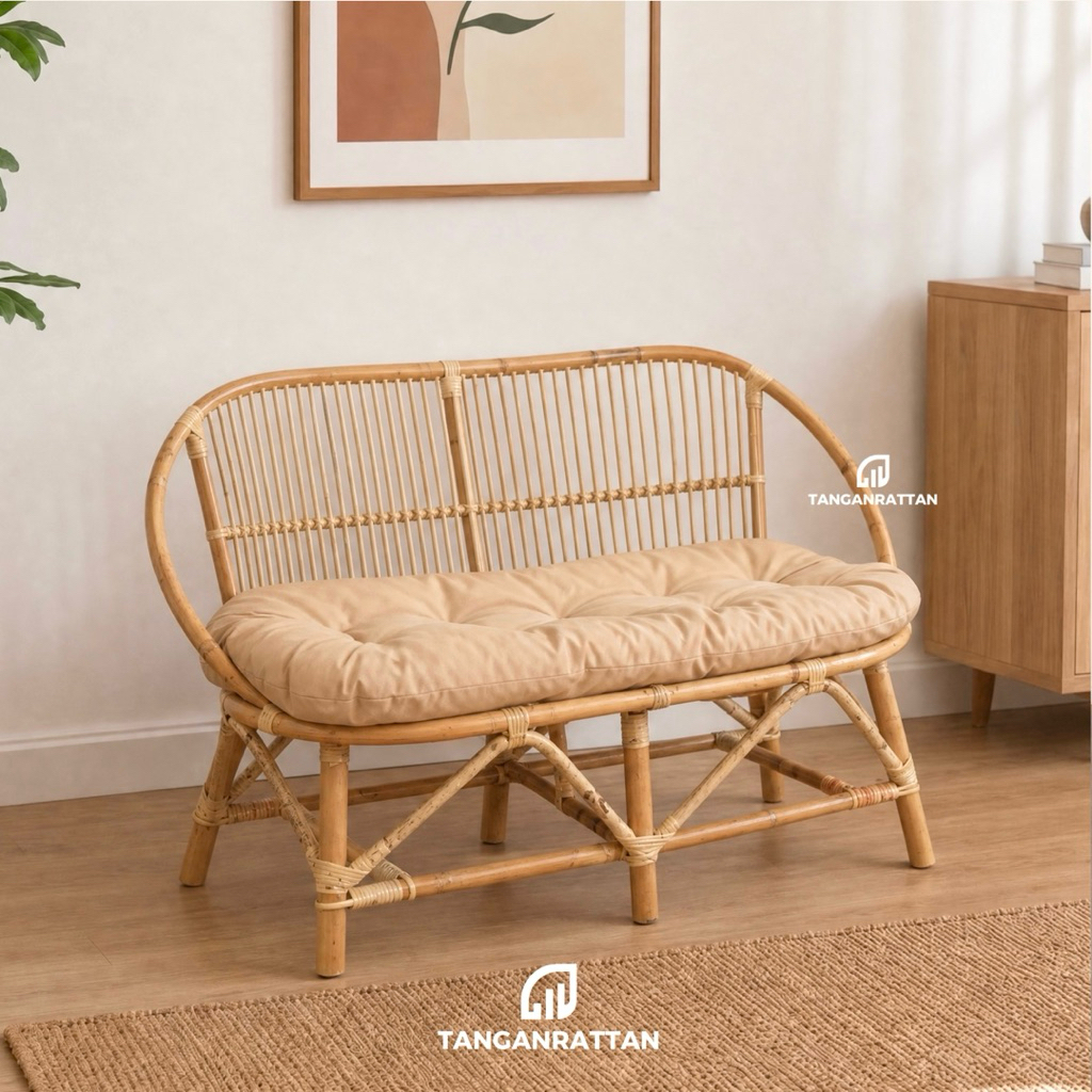 KURSI SOFA ROTAN ASLI MOMON XL 2 SEATER & BANTAL MINIMALIS / SOFA TERAS RUANG TAMU ROTAN ESTETIK