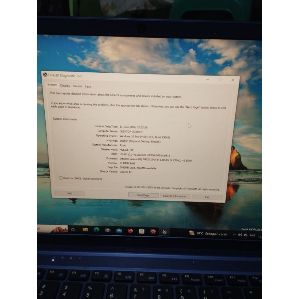laptop axioo mybook 14f (bekas)