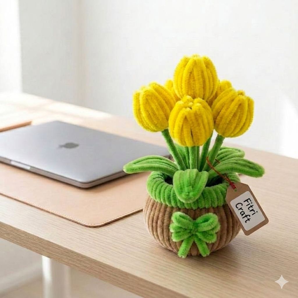 bunga tulip kuning pot gemoy