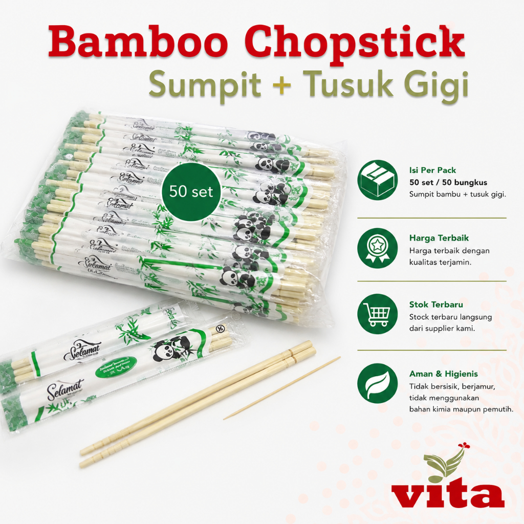 Sumpit Set Dengan Tusuk Gigi Bambu 1 Pack 50 Pasang