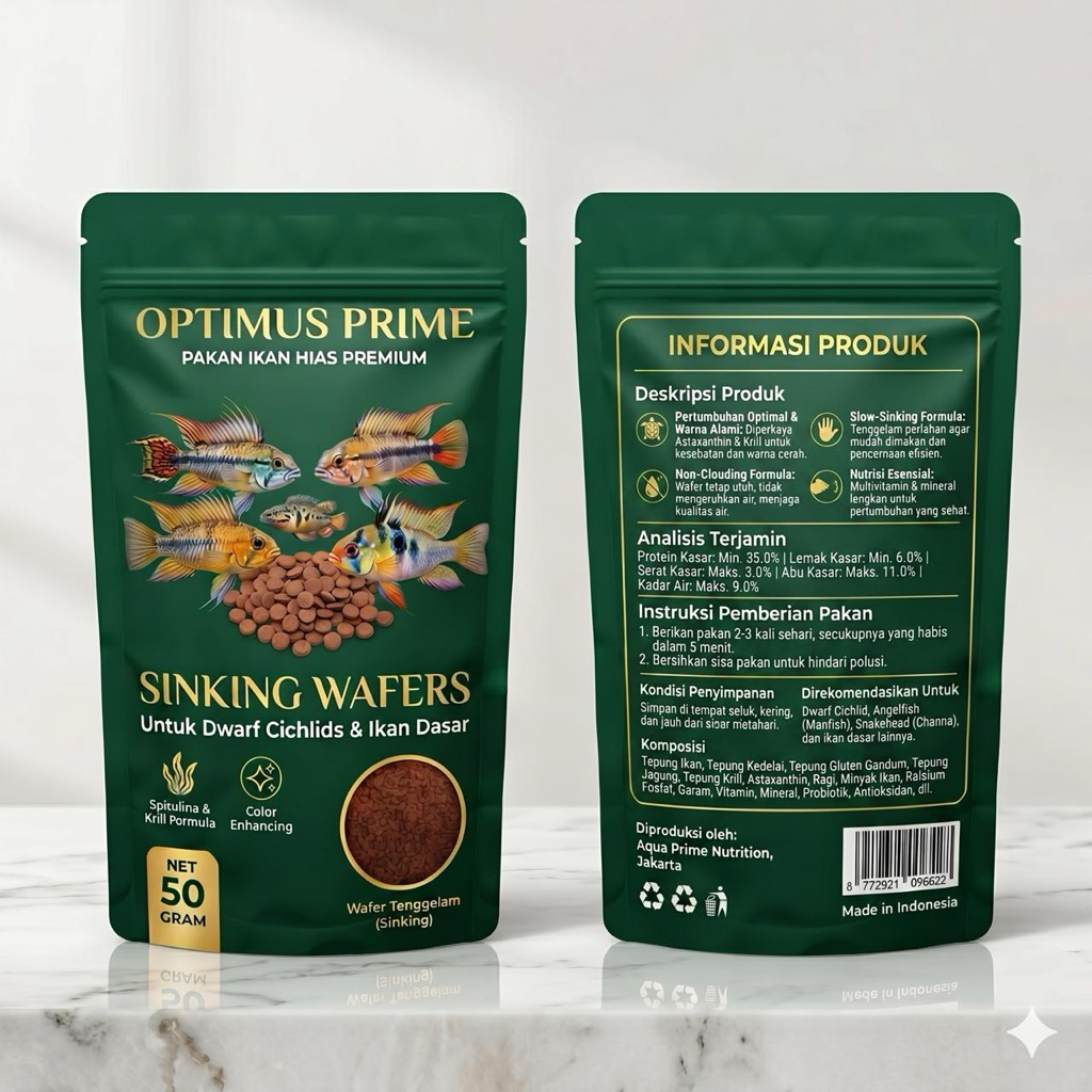 Pakan Ikan Hias Optimus Prime Sinking Wafers 50gr - Khusus Dwarf Cichlid & Ikan Dasar