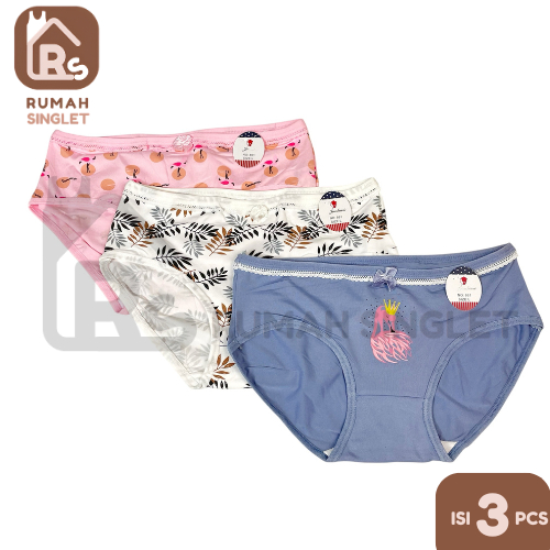 [PAKET 3 PCS] JIASHINI Celana Dalam Wanita Dewasa Bermotif Ukuran L XL 3L