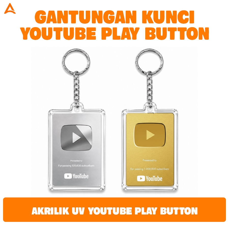 Gantungan Kunci Play Button Youtube Gold Silver Akrilik UV Print – High Quality 1PCS