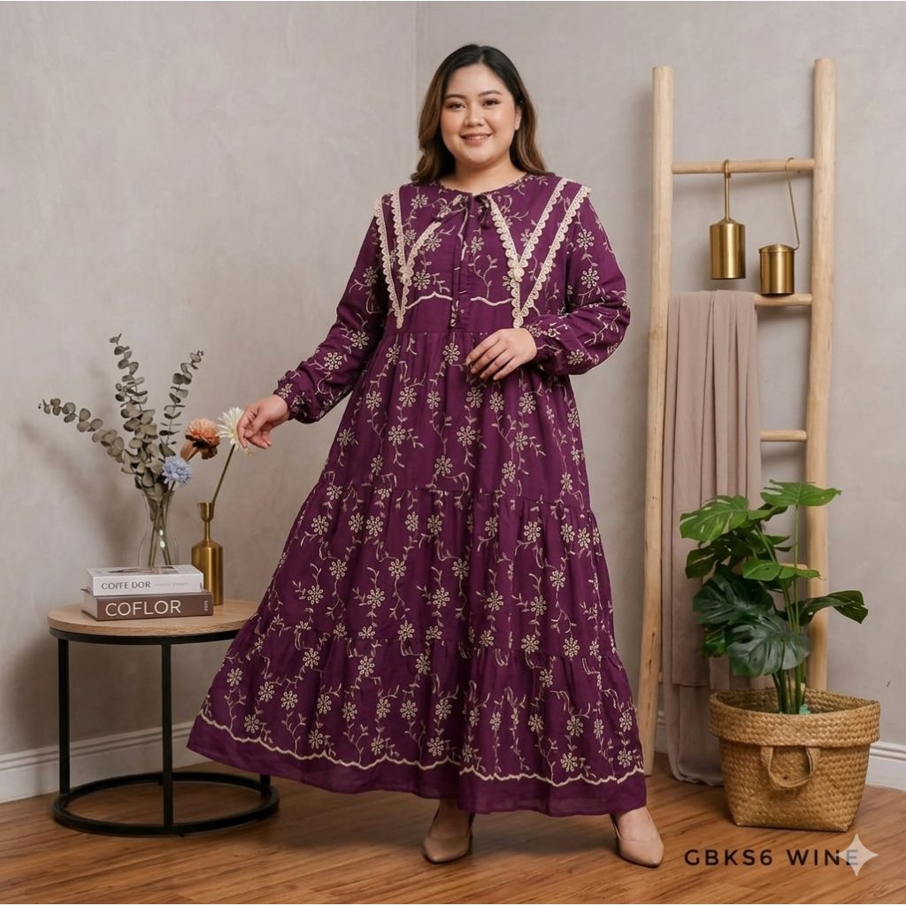 Jumbo Gamis MIDI Shanum katun bordir ld 120 130 140 cm