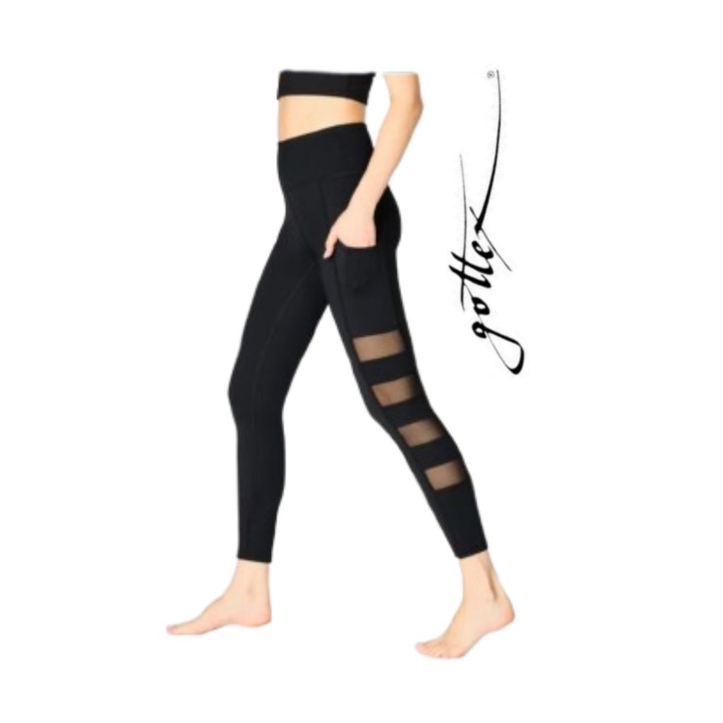 Brandor - MESH PANEL - HIGH WAIST CAPRIS 7/8 - 2 SIDE POCKET - Gottex ( gtlg50 ) Gym Yoga Fitness gt